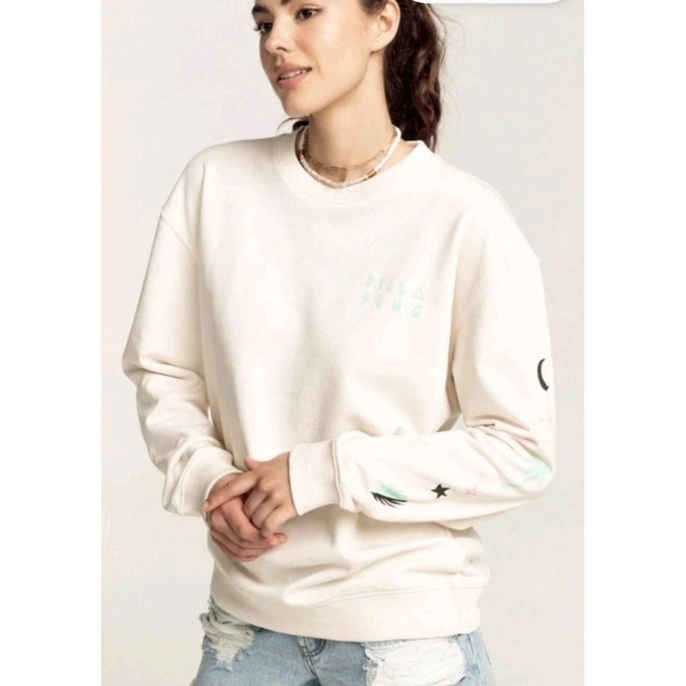 NEW Billabong Gold Coast Sweatshirt Women M White Fleece Lined Cotton Surf Beach